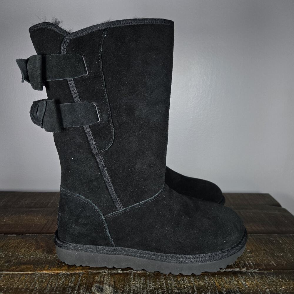 NEW UGG Allegra Bow II Womens Size 5 Tall Boots Shoes Winter Warm Suede Black
